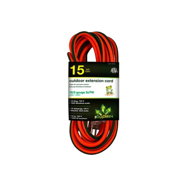 Gogreen SJTW Extension Cord, 16 AWG, Outdoor, 16/3, 1 Outlets, Orange, 15 ft GG-13715 - main